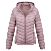 Women's Solid-Color Zippered Hooded Winter Coat Jacket Casual
