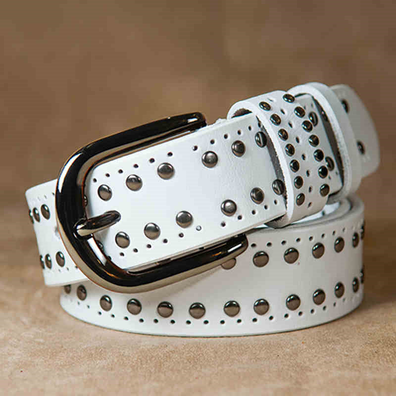 Women's First Layer Cowhide Simple Rivet Casual Decorative Belt