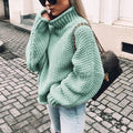 Curled High Neck Bat Sleeve Knitted Sweater