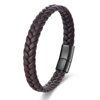 Black Leather Cord Cowhide Double-layer Stainless Steel
