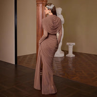 New Stylish Chiffon Wrap Dress With A Pleated Cinched Waist And Long Sleeves