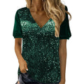 V-neck Loose Sequin Short-sleeve Top T-shirt