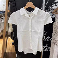 BM Style White Lace-up Waist Polo Collar Button Shirt
