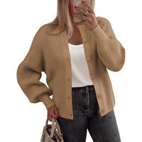 Round Neck Buckle Women's Cardigan Sweater Long Sleeve