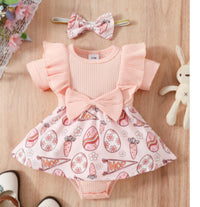 Baby's Gown Floral Bow Fake Two Pieces Triangle Rompers