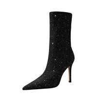 Shining Fabric Thin Skinnys Women's Stiletto High Heel Stretch Ankle Boots
