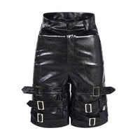 Men's Leather Ring Casual Cropped Pants PU Leather Shorts