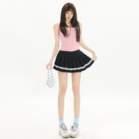 Sweet All-matching Bow Lace Stitching Half-length Pleated Skirt