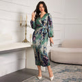 Printed V-neck Cardigan Lace-up Slim-fit Dress