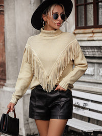 Loose-fitting Tassel Turtleneck Sweater