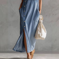 Hooded Denim Sleeveless Dress Womens
