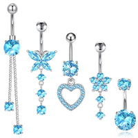 14G Stainless Steel Zircon Heart-shaped Women's Belly Ring Butterfly Pendant
