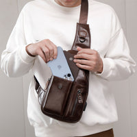 Genuine Leather Mens Multifunctional Vintage Crossbody Bag