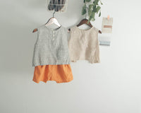 Korean Style Summer Children's Cotton And Linen Sleeveless Back Slit Vertical Stripe Vest