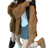 Autumn And Winter Idle Style Solid Color And V-neck Long-sleeved Thickened Sweater
