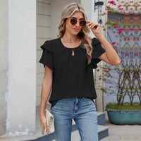 Round-neck Flutter-sleeve Loose-fit Chiffon Top