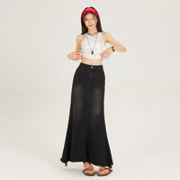 Women's Black Fashion Denim Fishtail Skirt