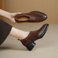 Soft Suede Chunky-heel Pumps With A Low Cut And A Single Strapa Mary Jane Style