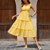 Womens Deep V-Neck Sleeveless Lace Trim Dress