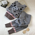 Ins Western Style V-neck Leopard Print Loose Sweater Feet Trousers With An Elasticated Waist Suit