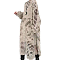 Loose Round Neck Dignified Hollow Knitted Dress High Slit Sweater