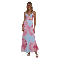 Printed Mid-Waist V-Neck Slip Dress For Women