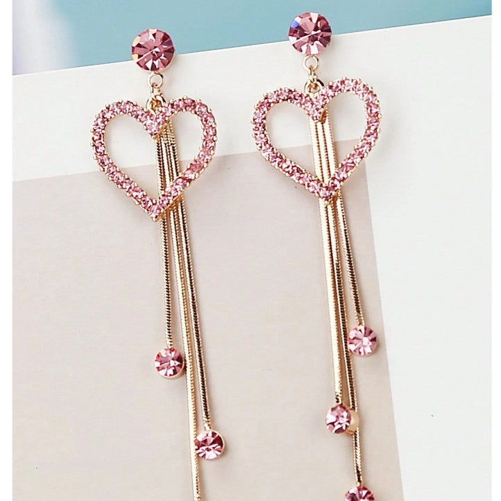 Valentine's Day Love Shining Zircon Long Fringe Earrings