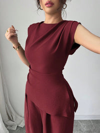 Irregular Hem Top And Wide-leg Pants Two-piece Set