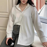 Vertical Stripe Long Sleeve Loose Oversized Shirt