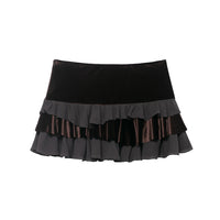 New Autumn Womens Velvet Patchwork Layered-Design Mini Skirt