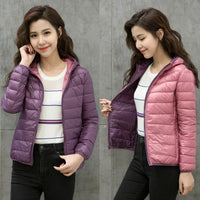 Women's Down Jacket Thin Hood Short Plus Size Solid Color