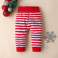 Christmas Print Striped Romper With Hat Three-piece Suit