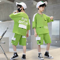 Fashionable Sports Casual Letter Color Matching Short Sleeve Two-piece Set