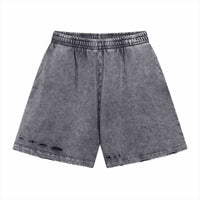 Retro Heavy Batik Stitching Washed And Worn Shorts Frayed Ripped