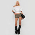 New Women's Striped Knitted Elastic Hot Pants