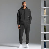 Men's Solid Color Long-sleeve Long Pants Hooded Sportswear Set