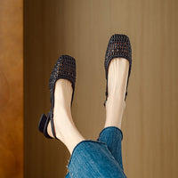 Woven Hollow-out Closed Toe Sandals Women's Chunky Heel Shoes