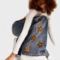 Women's Casual And Relaxed Embroidered High Waist Loose Jeans