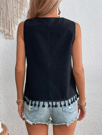 European And American Women's Summer V-Neck Embroidered Patchwork Hem Vest Top