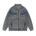 Retro Workwear Pocket Zipper Denim Clothes Jacket Spring And Autumn