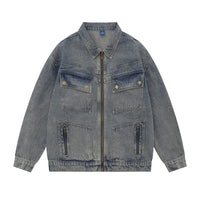 Retro Workwear Pocket Zipper Denim Clothes Jacket Spring And Autumn