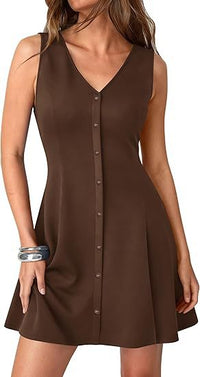 Womens Casual Sleeveless V-Neck Tank A-Line Dress