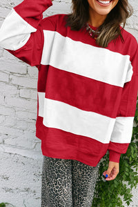 Women's Casual Loose Knitted Color-block Crew Neck Sweater