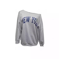 Women's Simple Letter Print Off-shoulder Long Sleeve Sweater