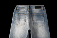 Mens Slim-Fit Denim Jeans With Ripped Patches