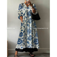 Womens Loose-fit V-neck Fashionable Sleeveless Printed Dress