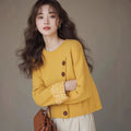 Laid-back Yellow Slanted-button Knit Undershirt Sweater