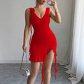Womens Solid-Color Casual Floral-Trim Dress