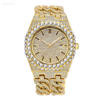 Men's Hip Hop Iced Diamond Fashion Cuban Link Chain Quartz Clock