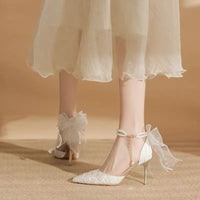 Back Bow Platform Pointed-toe Stiletto Sandals